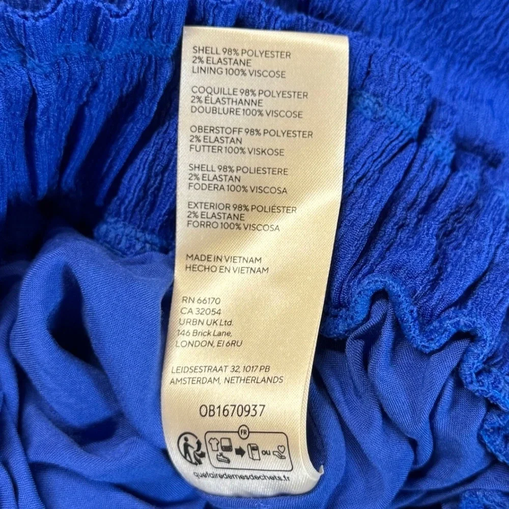 Free People Tovah Royal Blue‎ Crop Top S Smocked Hem Flutter Sleeve Crepe Blouse